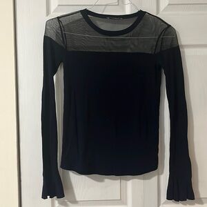 Zara | Mesh Top Ribbed Long Sleeve Flare Sleeves Small Navy Blue